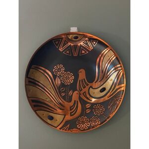 Chilean Artist Rucaroa signed copper, brass hanging plate with Lapis inlay